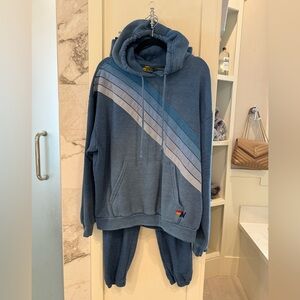 Aviator Nation wave stripe Hoodie in faded blue